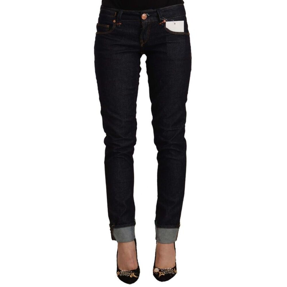 Acht Black Cotton Low Waist Slim Fit Denim Women's Jeans